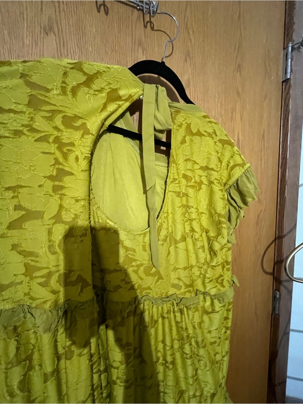 Anthropologie Chartreuse Ruffled Short Sleeve Dress - Picture 5 of 7